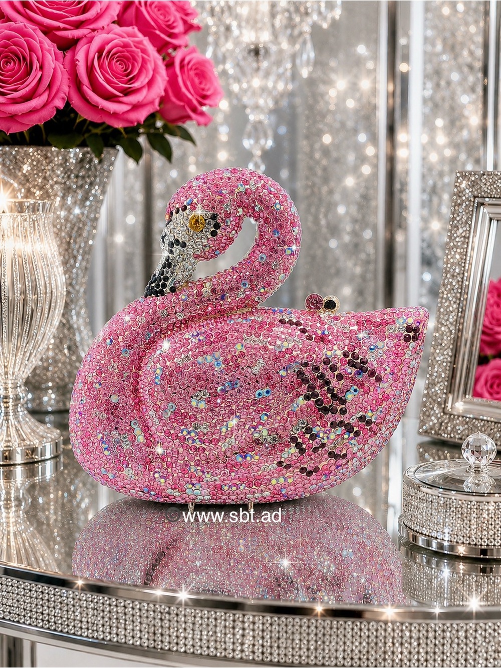 NWT Swan Bird Clutch Purse Sparkling Bling Swarovski Crystal Rhinestones Bag - Picture 8 of 10